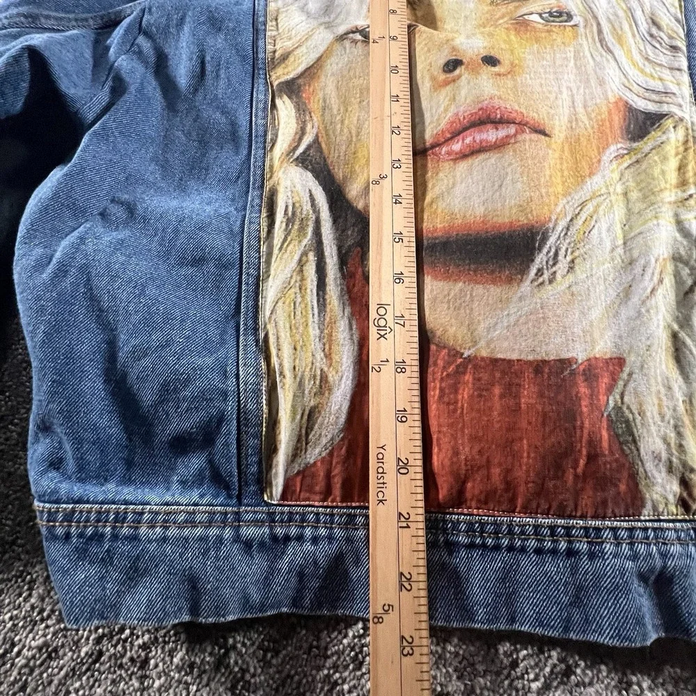 ZARA‎ Denim Hoodie Women S Blue Black Women in Art Graphic Hybrid Jacket SS19